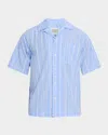 Scotch & Soda Embroidered Relaxed Fit Striped Shirt In Sky Blue
