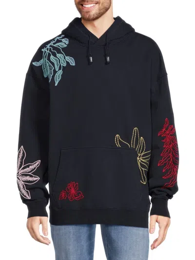 Scotch & Soda Men's Floral Embroidered Hoodie In Blue
