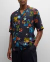 Scotch & Soda Printed Regular Fit Button Down Camp Shirt In Navy