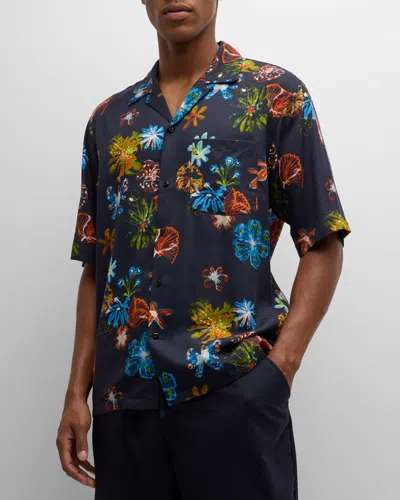 Scotch & Soda Men's Floral-print Lyocell Camp Shirt In Multi