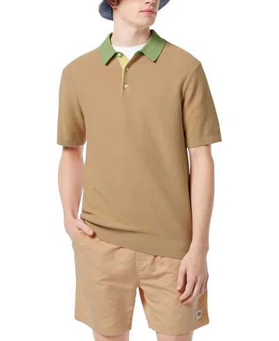 Scotch & Soda Men's Knitted Polo Shirt In Soft Camel