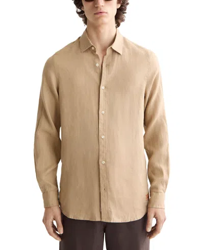 Scotch & Soda Men's Long Sleeve Linen Button-front Shirt In Brown