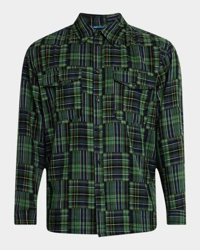 Scotch & Soda Men's Patchwork Plaid Button-down Shirt In Navy Check