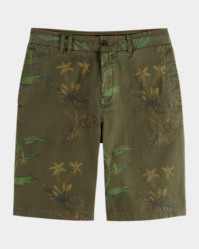 Scotch & Soda Men's Printed Cotton Relaxed-fit Shorts In Leafs Military Aop