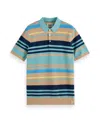 Scotch & Soda Stripe Textured Cotton Knit Polo In Soft Camel Multi Stripes
