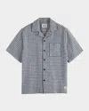 Scotch & Soda Relaxed Jacquard Cotton & Linen Camp Shirt In Blue Diamond