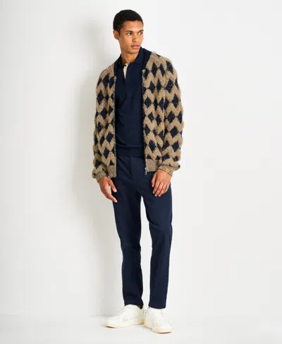 Scotch & Soda Scotch Soda Mens Textured Jacquard Zip Front Diamond Pattern Jacket Knitted Long Sleeve Polo Sweater In Mocha