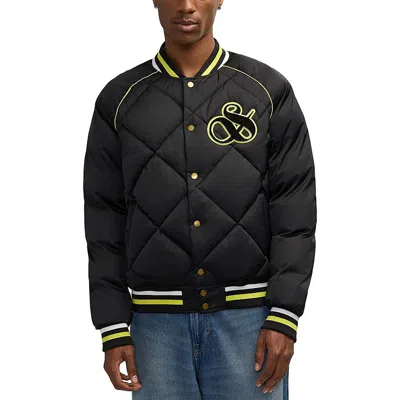 Scotch & Soda Mens Quilted Polyester Bomber Jacket In Black