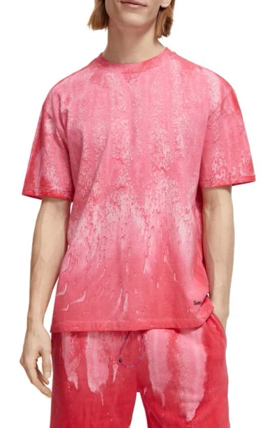 Scotch & Soda Oil Dye Cotton Graphic T-shirt In Dark Pink