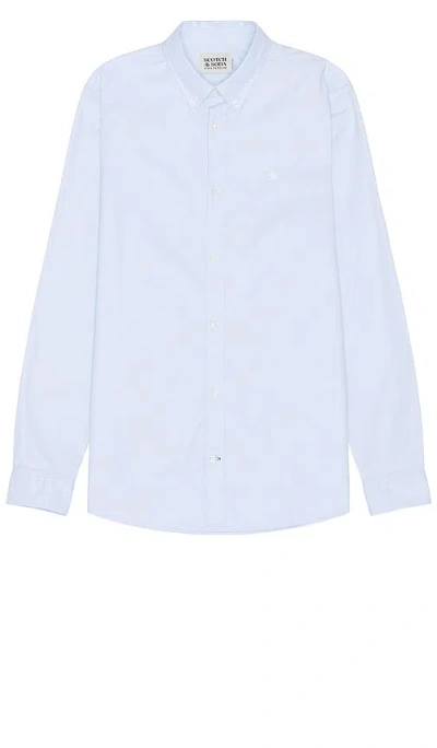 Scotch & Soda Organic Oxford Long Sleeve Shirt In 蓝色