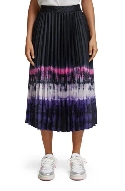 Scotch & Soda Pleated High Waist Midi Skirt In Dip Dye Stripe