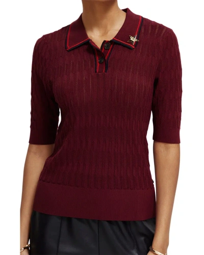 Scotch & Soda Pointelle Polo Shirt In Red