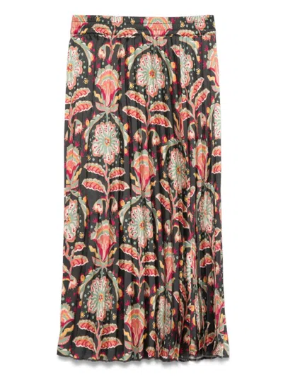 Scotch & Soda Kids' Printed Pleated Midi Skirt In Black