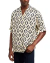 Scotch & Soda Printed Regular Fit Button Down Camp Shirt In Blue/pink