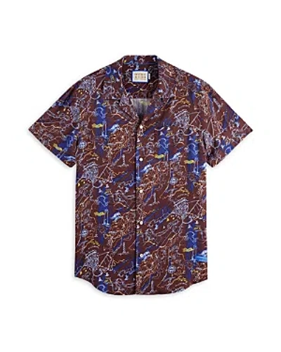 Scotch & Soda Printed Short Sleeve Button Front Camp Shirt In Map