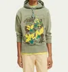 Scotch & Soda Relaxed Fit Artwork Hoodie In Green