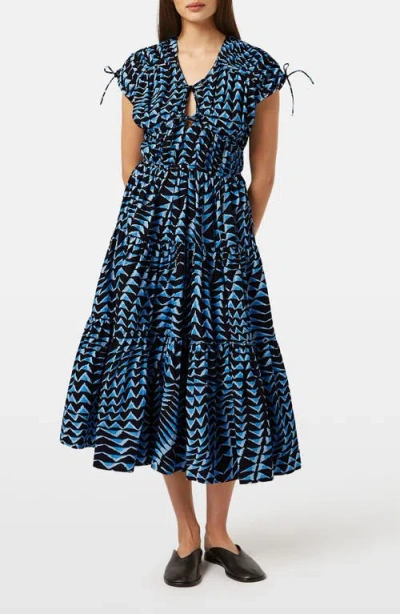 Scotch & Soda Abstract Print Cotton Poplin Midi In House Of Mirrors Blue