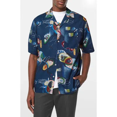 Scotch & Soda Abstract Print Lyocell Camp Shirt In Abstract Island Nigh