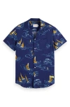 Scotch & Soda Artwork Camp Shirt In Boats