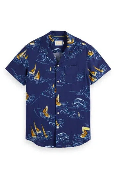 Scotch & Soda Artwork Camp Shirt In Boats