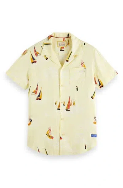 Scotch & Soda Artwork Camp Shirt In Yellow Boat