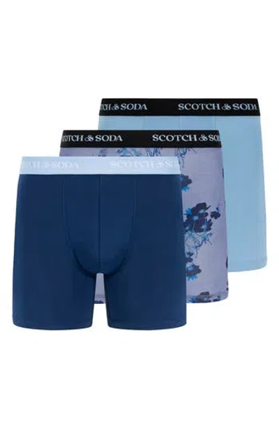 Scotch & Soda Assorted 3-pack Stretch Boxer Briefs In Bright Blue