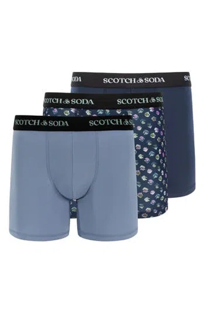 Scotch & Soda Assorted 3-pack Stretch Boxer Briefs In Navy Multi