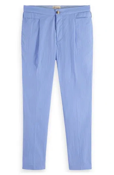 Scotch & Soda Blake Cotton Stretch Pleated Pants In Medium Blue