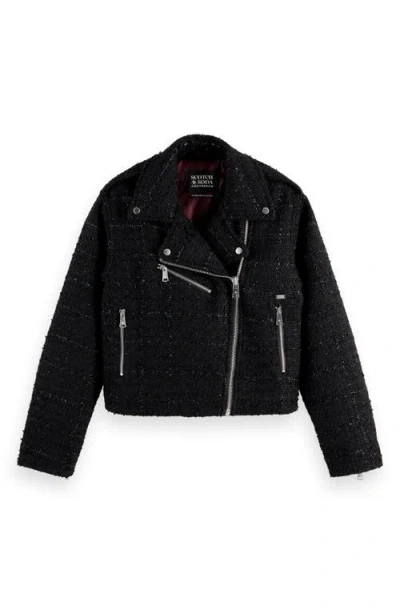 Scotch & Soda Bouclé Tweed Moto Jacket In Evening Black