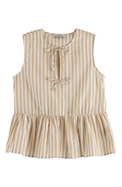Scotch & Soda Bow Details Sleeveless Top In Desert Sand Stripe With Lurex