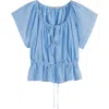Scotch & Soda Broderie Tie Front Top In Blue