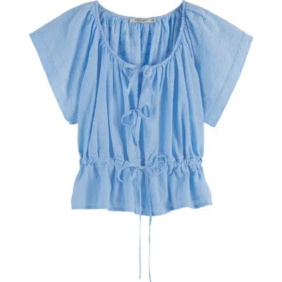 Scotch & Soda Broderie Tie Front Top In Blue
