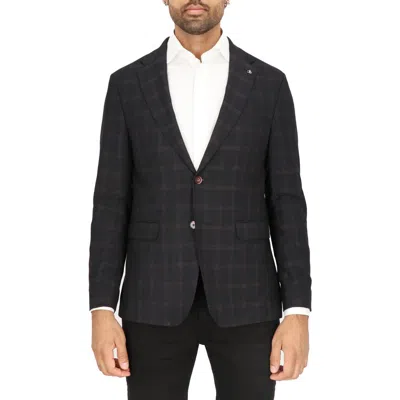 Scotch & Soda Burgundy Windowpane Check Sport Coat In Black Burgundy Plaid