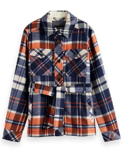 Scotch & Soda Checked Belted Wool-blend Overshirt In Multi