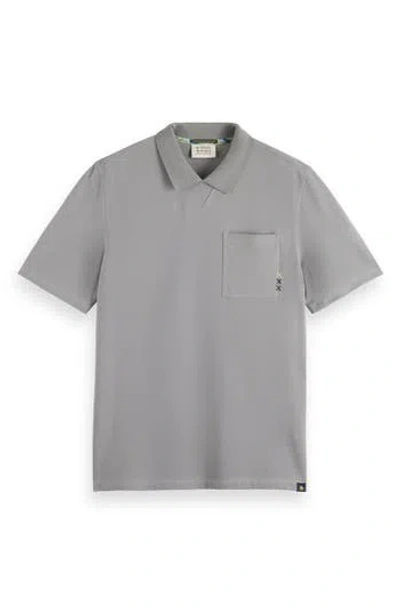 Scotch & Soda Chest Pocket Polo Shirt In Medium Grey