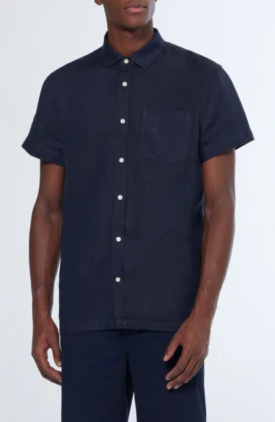 Scotch & Soda Core Solid Short Sleeve Button-up Shirt In Night