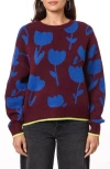 Scotch & Soda Crewneck Pullover Sweater In Burgundy Tulip Intarsia