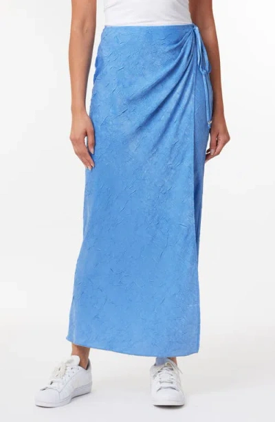 Scotch & Soda Crushed Satin Maxi Wrap Skirt In Lake Blue