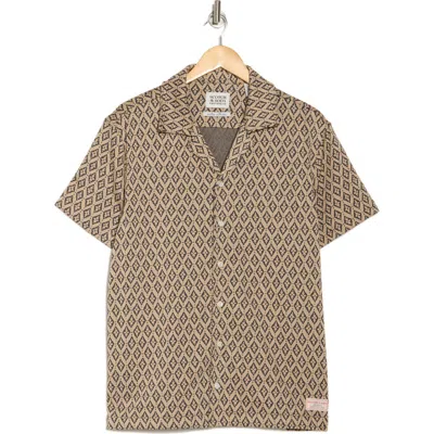 Scotch & Soda Diamond Jacquard Camp Shirt In Brown