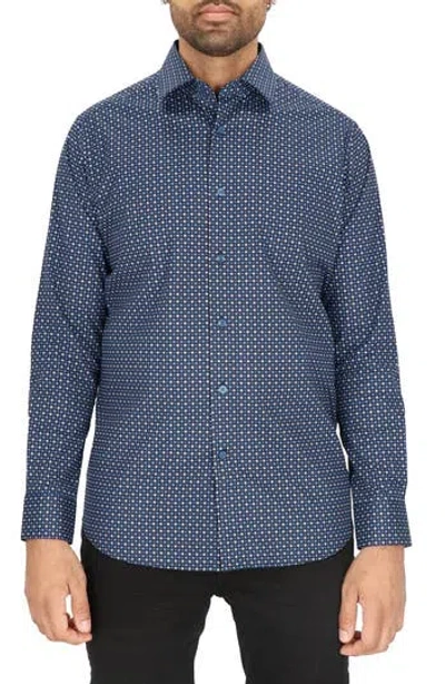 Scotch & Soda Dot Print Modern Fit Dress Shirt In Navy