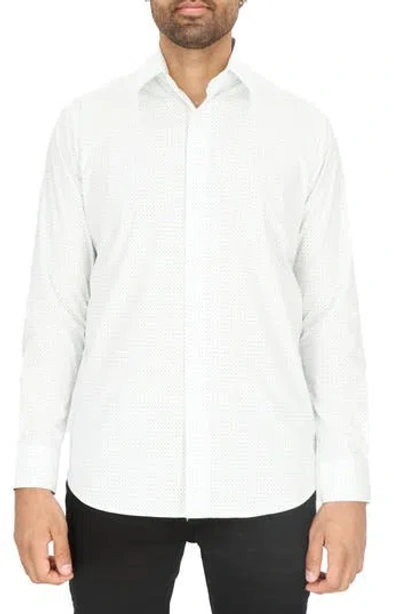 Scotch & Soda Dot Print Modern Fit Dress Shirt In White/green