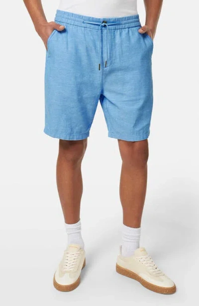 Scotch & Soda Flat Front Slub Cotton & Linen Twill Drawstring Bermuda Shorts In Aqua Blue