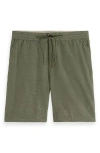 Scotch & Soda Flat Front Slub Cotton & Linen Twill Drawstring Bermuda Shorts In Army