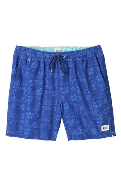 Scotch & Soda Floral Maze Swim Trunks In Navy/bright