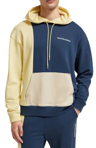 Scotch & Soda Gender Inclusive Colorblock Organic Cotton Hoodie In Storm Blue/glow Colourblock