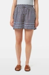 Scotch & Soda High Waist Stripe Cotton Blend Drawstring Shorts In Blue/brown Block Print
