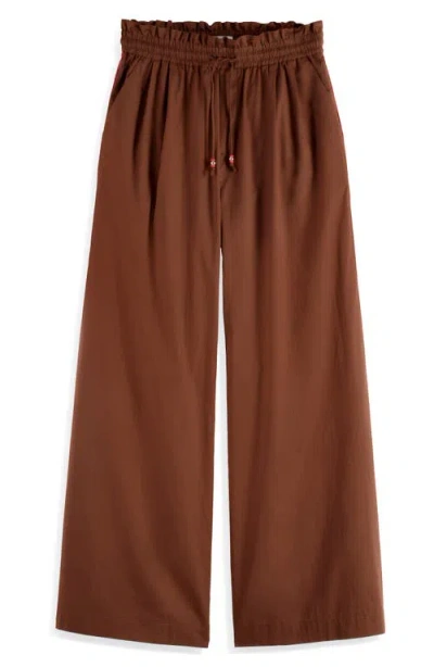 Scotch & Soda Cotton Voile Wide-leg Pull-on Pants In Brown