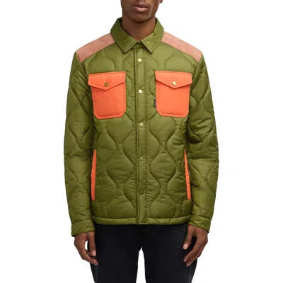 Scotch & Soda Ivik Padded Colorblocked Snap Front Shirt Jacket In Moss
