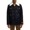 Scotch & Soda Men's Izak Double Breasted Peacoat With Removable Fleece Collar In Night