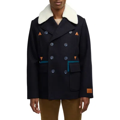Scotch & Soda Men's Izak Double Breasted Peacoat With Removable Fleece Collar In Night